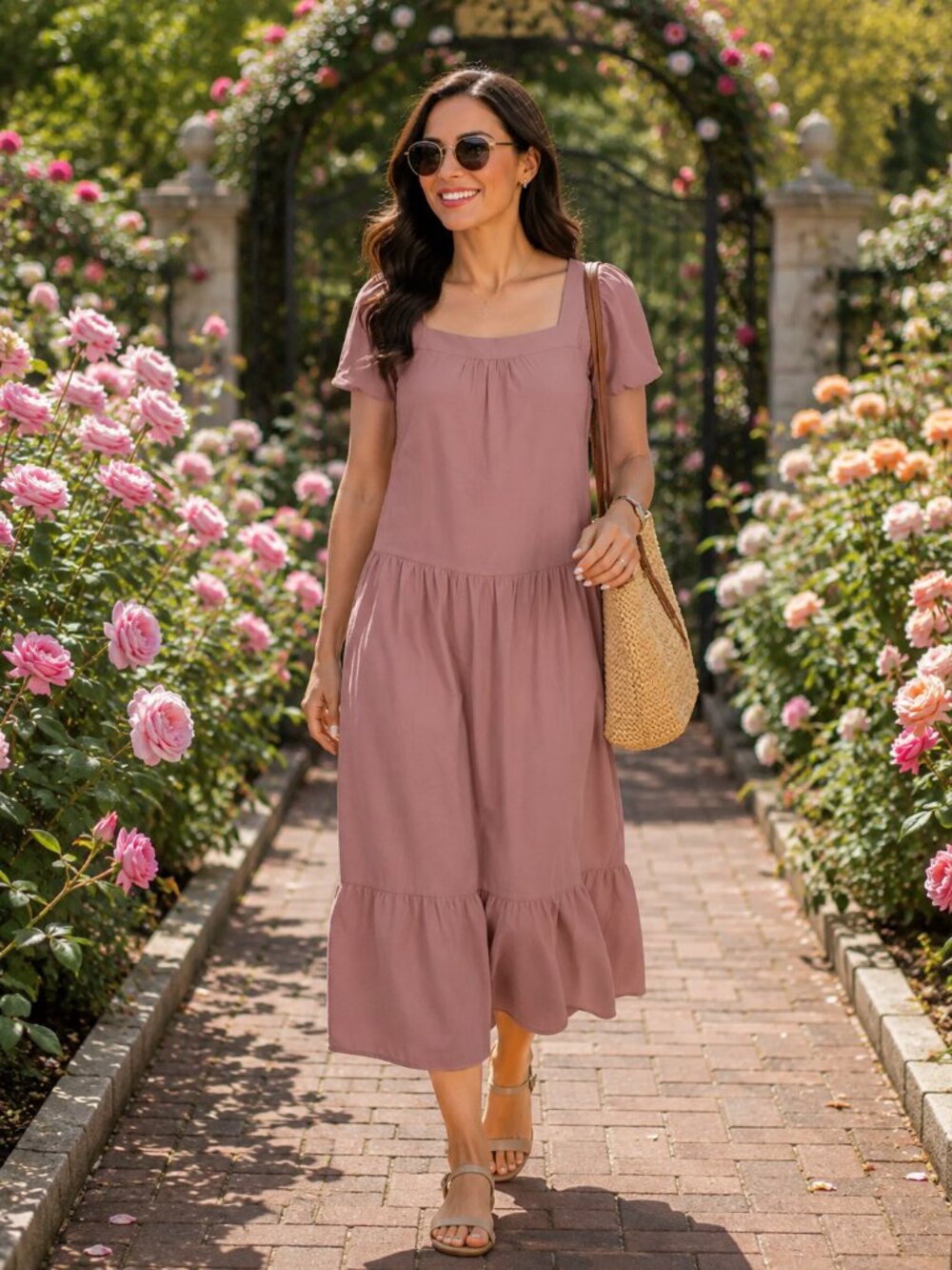 Monteau Los Angeles Tiered Dress - Dusty Rose. Medium